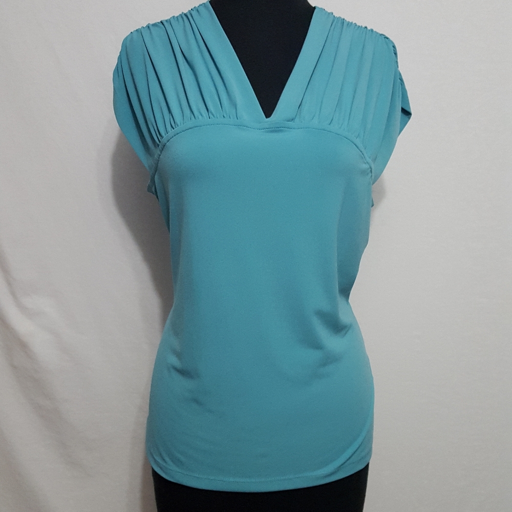 Turqouise ruched shoulder blouse